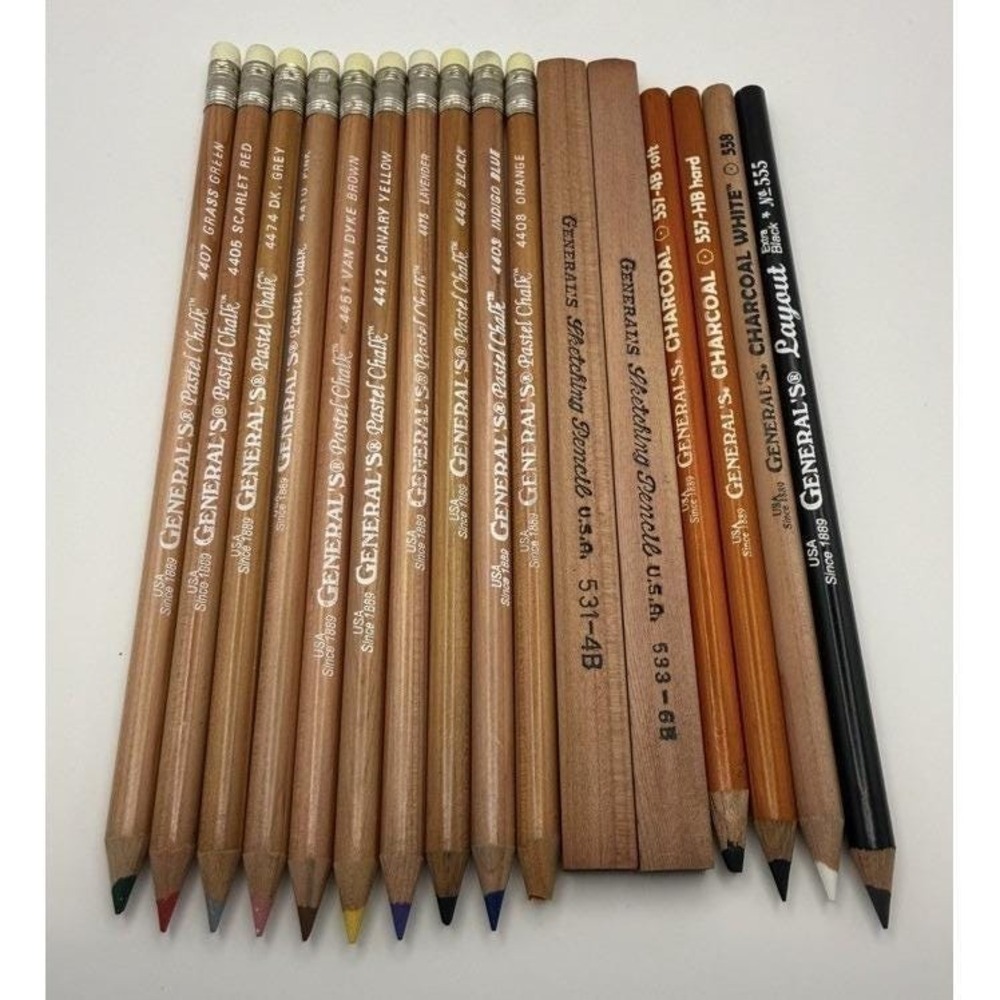 General's Artist Pencil Set Pastel Chalk Charcoal Layout 16 Pc
